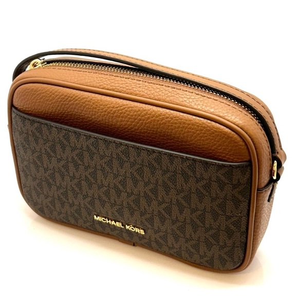 Michael Kors Jet Set Small Leather Camera Crossbody Bag Brown Signature - Picture 6 of 8